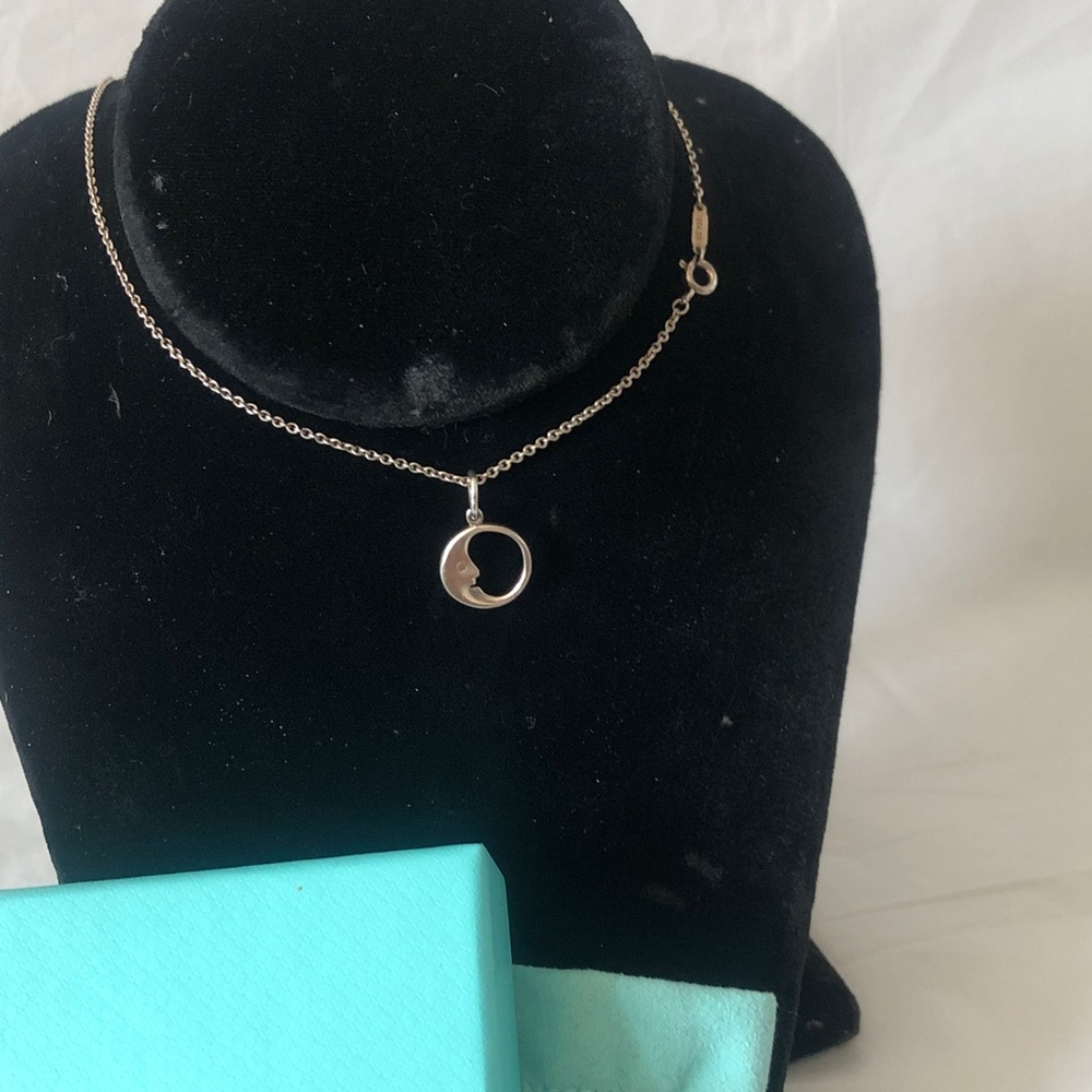 Tiffany Man in the moon sterling necklace 10” chain with box & pouch